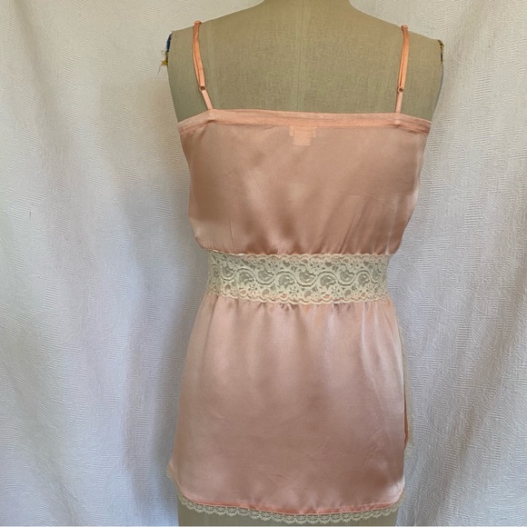 Pure silk S/M peach with ivory trim extra long camisole. - Picture 7 of 9